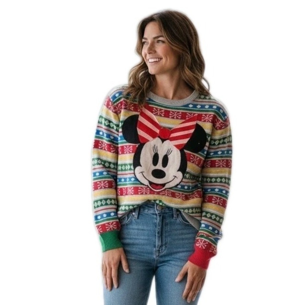 Disney Minnie Mouse Christmas Sweater 2XL Holiday Fair Isle Knit Grandmacore